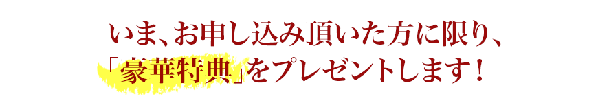 いま、お申し込み頂いた方に限り、「豪華2大特典」をプレゼントします！